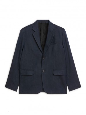 Blazer Arket Modern Hemp-Bumbac Barbati Albastri Inchis | Romania-QWLC92807