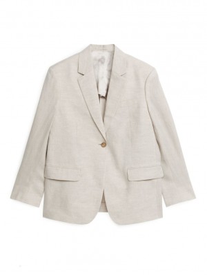 Blazer Arket Oversized Linen Dama Bej Deschis | Romania-JVWY64253