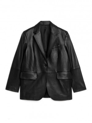 Blazer Arket Oversized Piele Dama Negrii | Romania-NJZR38914