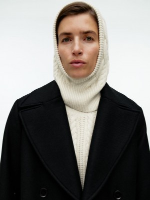 Caciula Arket Cable-Knit Fitted Hood Dama Albi | Romania-IBUA21830