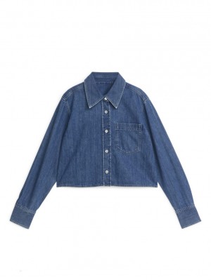 Camasa Arket Cropped Denim Dama Albastri | Romania-SQGB14398