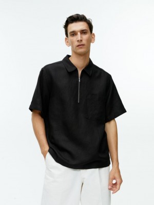 Camasa Arket Half-Zip Scurte-Sleeved Barbati Negrii | Romania-FVHL97453