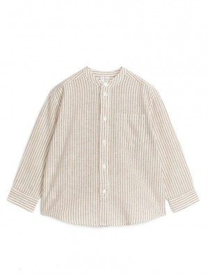 Camasa Arket Henley Linen Baieti Bej Albi | Romania-FIRP56382