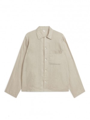 Camasa Arket Linen Barbati Bej | Romania-GVRZ67241