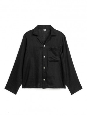 Camasa Arket Linen Barbati Negrii | Romania-LFQZ93206