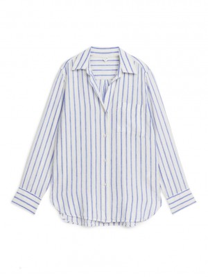 Camasa Arket Linen Dama Albastri Albi | Romania-RQAV29306