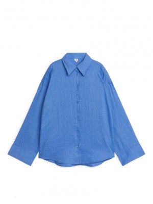 Camasa Arket Linen Dama Albastri | Romania-VDFU84237