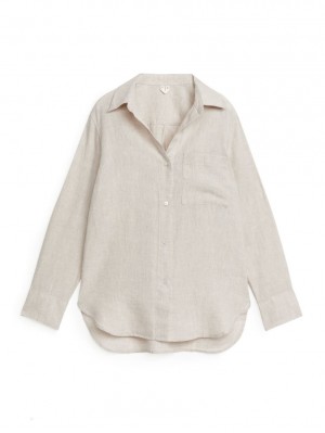 Camasa Arket Linen Dama Bej Deschis | Romania-ZCWX25409