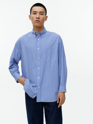 Camasa Arket Oversized Gingham Barbati Albi Albastri | Romania-THVZ85496