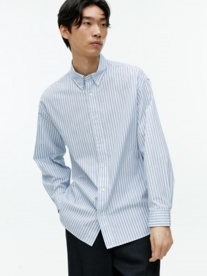 Camasa Arket Oversized Poplin Barbati Albi Albastri | Romania-WUJQ31784
