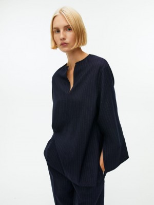 Camasa Arket Pinstriped Lână Blend Dama Albastri Inchis | Romania-DKSX41732
