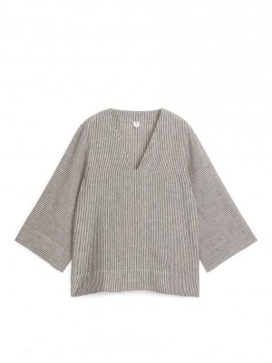 Camasa Arket Pop-Over Linen Dama Albi Negrii | Romania-XWTL85732