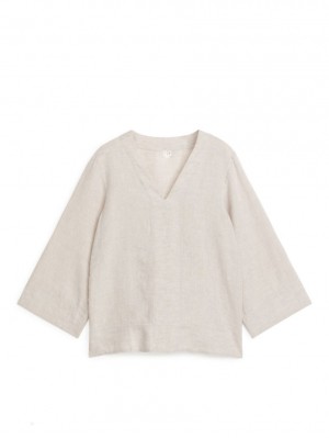 Camasa Arket Pop-Over Linen Dama Bej | Romania-TQOW71864