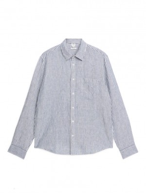Camasa Arket Regular-Fit Linen Barbati Albastri Albi | Romania-TQYR40251