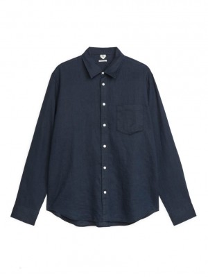 Camasa Arket Regular-Fit Linen Barbati Albastri Inchis | Romania-XBGU76950