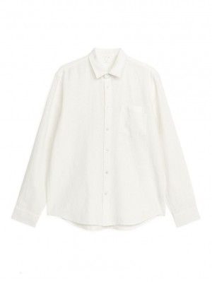 Camasa Arket Regular-Fit Linen Barbati Albi | Romania-QENZ51624