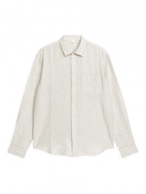 Camasa Arket Regular-Fit Linen Barbati Bej Albi | Romania-HJGZ74913