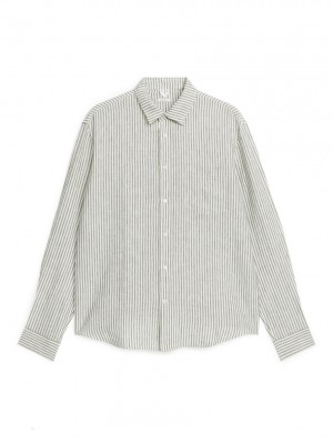 Camasa Arket Regular-Fit Linen Barbati Kaki Verzi Albi | Romania-WXEZ10435