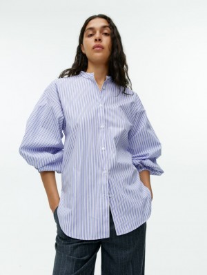 Camasa Arket Relaxed Bumbac Dama Albastri Albi | Romania-CAGB48523