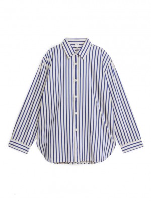 Camasa Arket Relaxed Poplin Dama Albastri Albi | Romania-AKWL64508