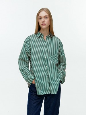 Camasa Arket Relaxed Poplin Dama Verzi Albi | Romania-AHYG50128