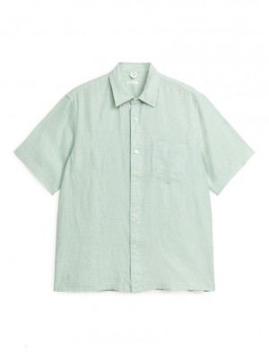 Camasa Arket Scurte-Sleeved Linen Barbati Verde Menta Verzi | Romania-EAPL87560