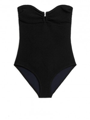 Costum de Baie Arket Textured Bandeau Dama Negrii | Romania-NCRZ20176