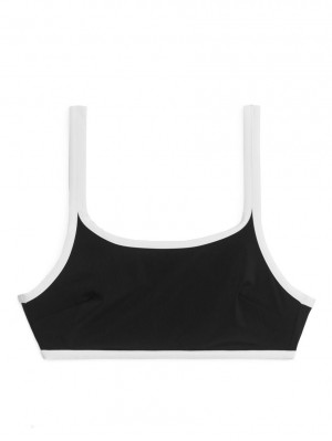 Costume De Baie Arket Contrast Bikini Top Dama Negrii Albi | Romania-XKBS04639
