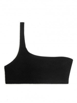 Costume De Baie Arket Crinkle One-Shoulder Bikini Top Dama Negrii | Romania-BIYO80917