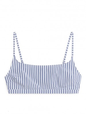 Costume De Baie Arket Seersucker Bikini Top Dama Albastri Albi | Romania-UPOY97042