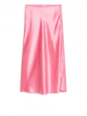 Fusta Arket Bias-Cut Satin Dama Roz | Romania-OBLG95468