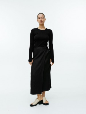 Fusta Arket Linen Wrap Dama Negrii | Romania-LJBS48517