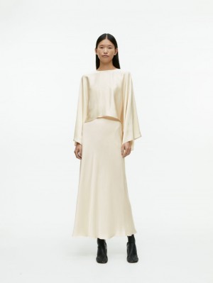 Fusta Arket Maxi Satin Dama Bej Deschis | Romania-EOYU47532