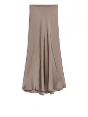 Fusta Arket Maxi Satin Dama Gri | Romania-HWEK78496