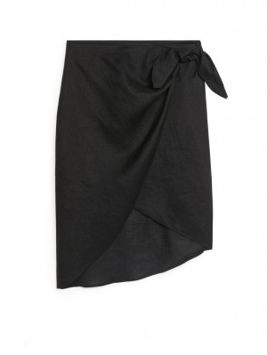 Fusta Arket Wrap Linen Dama Negrii | Romania-LTNO57290