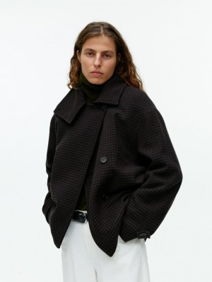 Geaca Arket Chequered Lână-Blend Dama Maro Inchis | Romania-TUFW27683
