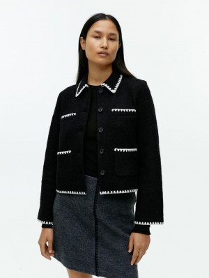 Geaca Arket Contrast Stitch Dama Negrii | Romania-OVLI63759