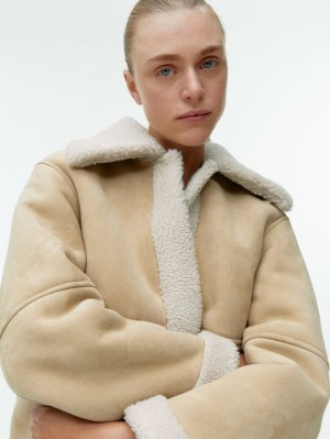 Geaca Arket Faux Fur Moleskin Dama Bej | Romania-MBEJ32187