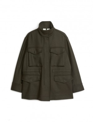 Geaca Arket Lână Utility jacket Dama Verzi Inchis | Romania-YXWN73251