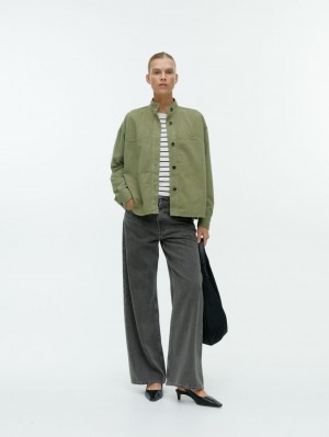 Overshirt Arket Bumbac-Linen Dama Kaki Verzi | Romania-ZQMT24905