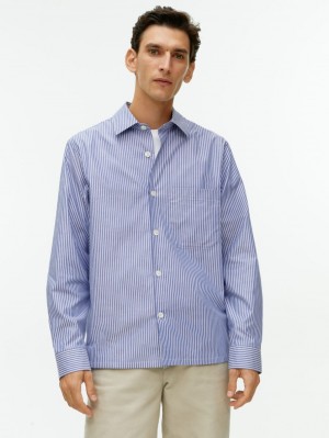Overshirt Arket Bumbac Twill Barbati Albastri Albi | Romania-INGJ12965