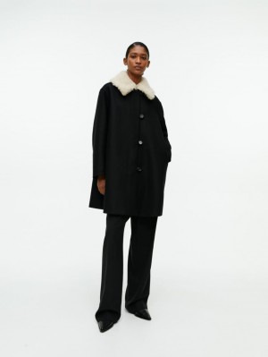 Palton Arket Faux Fur-Collar Dama Negrii | Romania-KXNQ14953