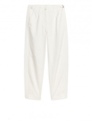 Pantaloni Arket Barrel Leg Bumbac Chinos Dama Albi | Romania-EQMI15923
