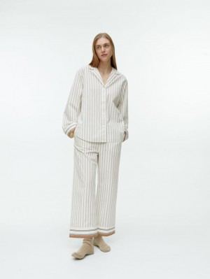 Pantaloni Arket Bumbac Pyjama Dama Albi | Romania-KGMA67801