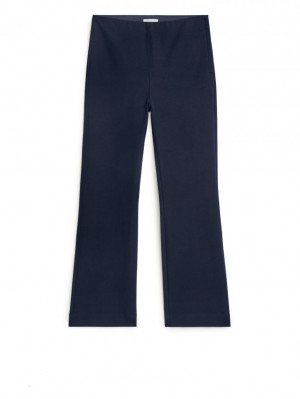 Pantaloni Arket Cropped Bumbac Stretch Dama Albastri Inchis | Romania-QANO42750