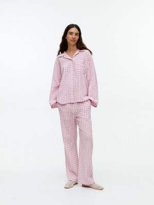 Pantaloni Arket Gingham Seersucker Pyjama Dama Roz | Romania-KBGX70526
