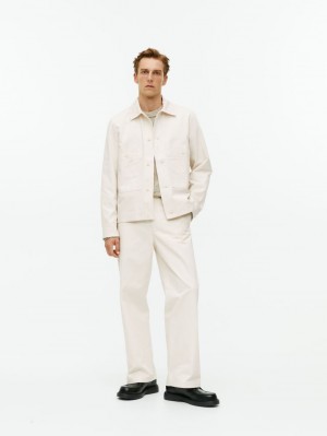 Pantaloni Arket Largi Bumbac Barbati Albi | Romania-HGBQ73519