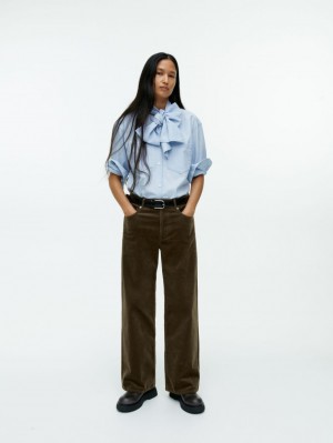 Pantaloni Arket Largi Corduroy Dama Kaki Verzi | Romania-RAXC69405