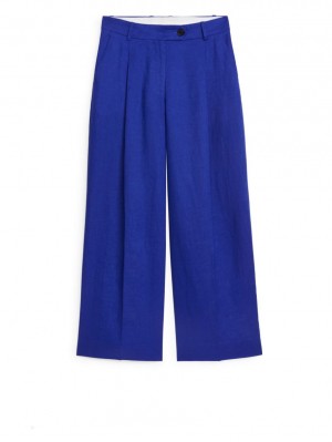Pantaloni Arket Largi Linen Dama Albastri Deschis | Romania-GZRY87536