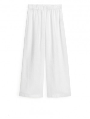 Pantaloni Arket Largi Linen Dama Albi | Romania-SIWV98715